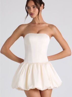 Oh Polly | Dresses | Oh Polly Embellished Draped Strapless Aline Mini Dress  In White 6 | Poshmark
